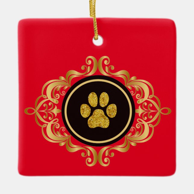 Ornamento de Impressão de Dourada Paw Dog Walker (Frente)