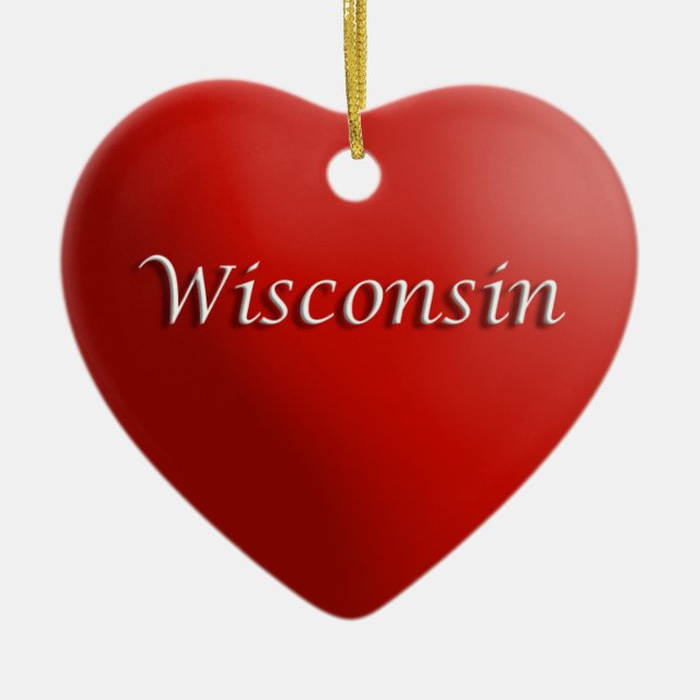 Ornamento de Keepsasaes do Wisconsin Red Heart (Frente)