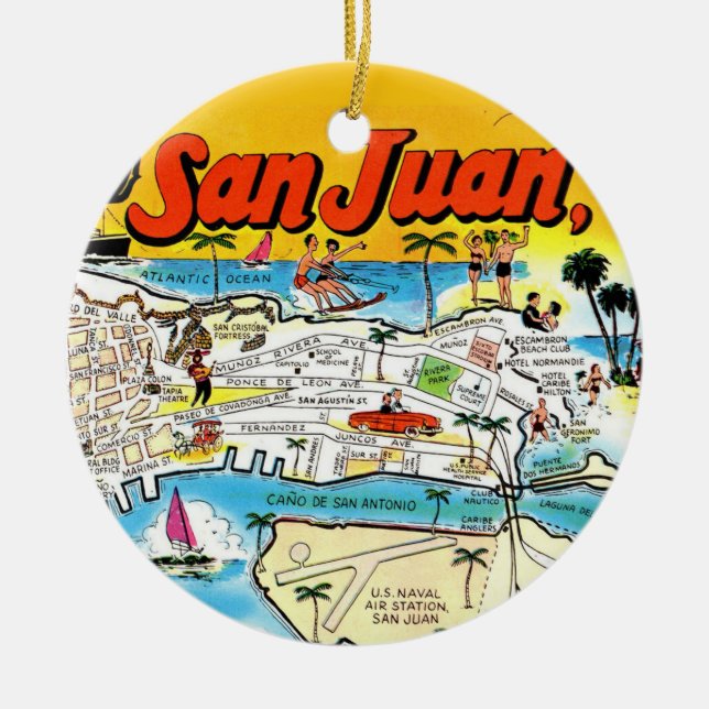 Ornamento de Mapa de San Juan Vintage (Frente)