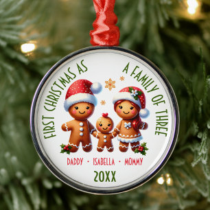 Ornamento De Metal 1º Natal como Família de 3 Família de Biscoito de 