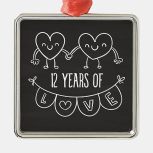 Ornamento De Metal 12 Anniversário Gift Chalk Hearts