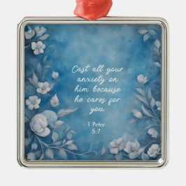 Ornamento De Metal 1 Peter 5:7 “Cast All Your Anxiety” Blue Floral