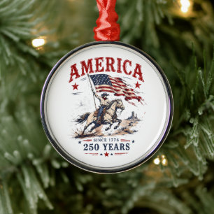 Ornamento De Metal 250 Anos América 1776 2026 Patriótico Cowboy