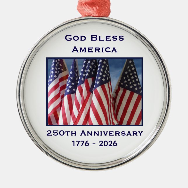 Ornamento De Metal 250th Anniversary USA Patriotic God Bless America  (Frente)