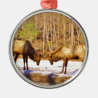 Ornamento De Metal 2~ 2 Bull Elk na neve
