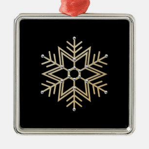 Ornamento De Metal 2-Silver e olhar 3-D do floco de neve Dourado