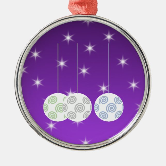 Ornamento De Metal 3 Baubles brancos do Natal do design do (Frente)