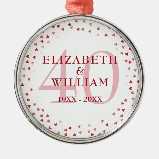Ornamento De Metal 40 anos Ruby Love Hearts (Frente)