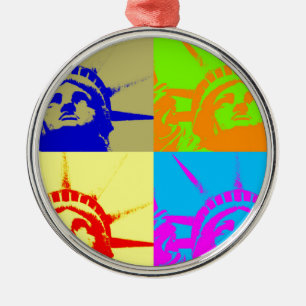 Ornamento De Metal 4 Color Pop Art Lady Liberty