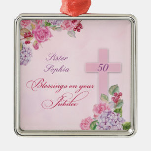Ornamento De Metal 50.º Aniversário da Vida Religiosa Freira Católica