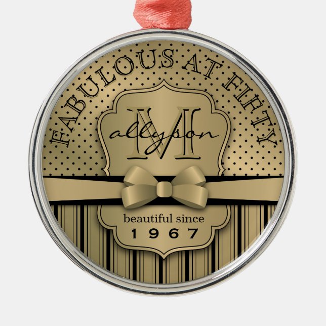 Ornamento De Metal 50th Arco Dourado das listras das bolinhas de (Frente)