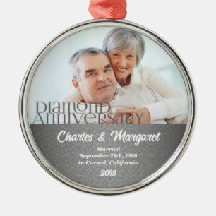 Ornamento De Metal 60º aniversário do Diamante Silver Damask Natal