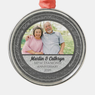Ornamento De Metal 60th Diamond Anniversary Silver Damask Photo