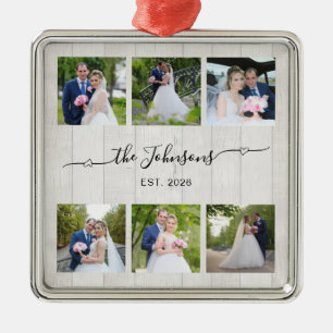 Ornamento De Metal 6 Coração de Casamento Fotográfico Assinatura com