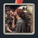 Ornamento De Metal A Alma da Rosa (por John William Waterhouse)<br><div class="desc">Este design apresenta uma pintura do artista inglês Pre-Raphaelite John William Waterhouse (1849-1917). Mostra uma jovem elegante vestindo um vestido azul escuro. Ela está parada em um jardim italiano e segurando uma rosa rosa rosa no nariz enquanto ele admira seu belo cheiro e aroma. A senhora tem cabelos vermelhos que...</div>