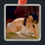 Ornamento De Metal A Carta do Amor (por Thomas Sully)<br><div class="desc">Este design apresenta uma pintura do artista americano Thomas Sully (1783-1872). Mostra uma jovem amorosa descansando em uma cama ou sofá enquanto lê uma carta de amor de sua admiração. Ela está sonhando com as palavras românticas que a carta contém. A mulher está descansando a cabeça gentilmente sobre a mão....</div>