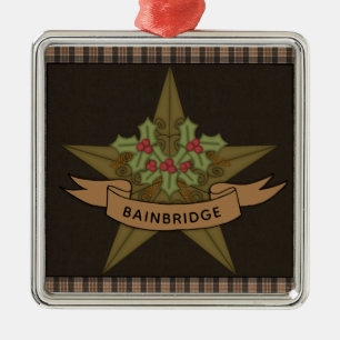 Ornamento De Metal A estrela & as bagas primitivas personalizaram o