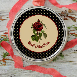 Ornamento De Metal A melhor Rosa da Mãe Burgundy no Harlequin Negro