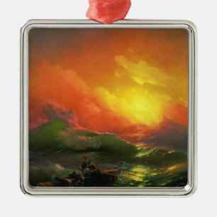 Ornamento De Metal A Nona Onda (Mar de Tempestade com Sunset Vermelho