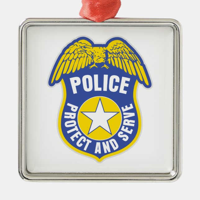 Ornamento De Metal A polícia protege e serve o crachá (Frente)