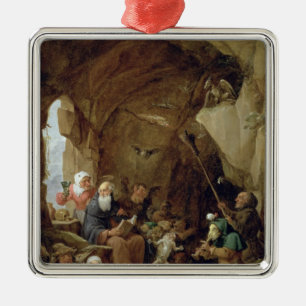 Ornamento De Metal A tentação de St Anthony em uma caverna rochosa