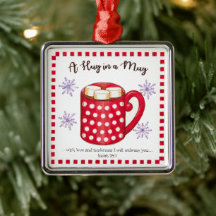 Ornamento De Metal Abraço em um Natal da escritura da caneca