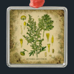 Ornamento De Metal Absinthe Botanical Collage<br><div class="desc">Uma imagem em comum de uma antiga ilustração botânica da Artemisia Absinthium (madeira-de-vidro),  o ingrediente do absino.</div>