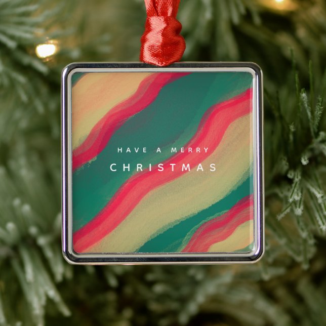 Ornamento De Metal Abstract Hand Painted Pattern Flat Holiday Card (Árvore)