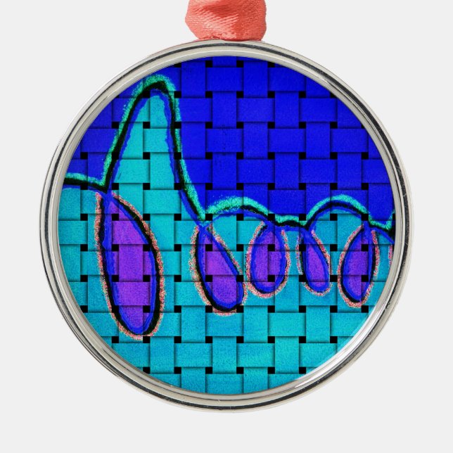 Ornamento De Metal Abstrato azul francês com textura tecida (Frente)