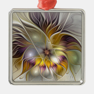 Ornamento De Metal Abstrato de Fantasia Colorida Flor Arte Fractal