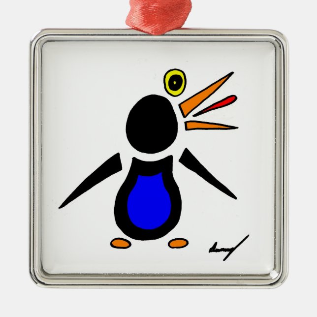 Ornamento De Metal Abstrato Penguin Square Ornament (Frente)