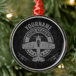 Ornamento De Metal Academia Piloto de Avião Vintage Personalizado<br><div class="desc">Piloto de avião Vintage personalizado - Escola de Voo Retroativo - com avião antiquado com fundo de metal falso. Personalize com seu nome ou texto personalizado!</div>