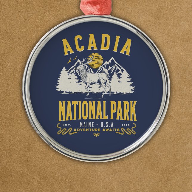 Ornamento De Metal Acadia National Park Retro Scenery (Criador carregado)