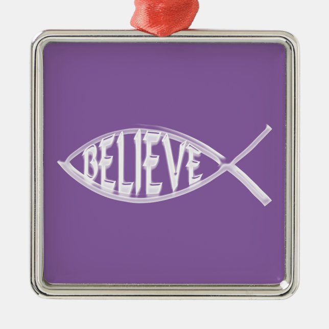 Ornamento De Metal Acredite Peixe Lavanda (Frente)