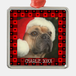 Ornamento De Metal Acutucas Corações Xadrez de Búfalo Natal Cachorro 