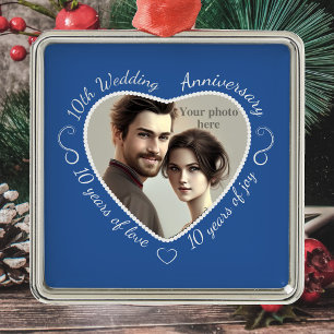 Ornamento De Metal Adicione sua foto de 10 anos de Casamento