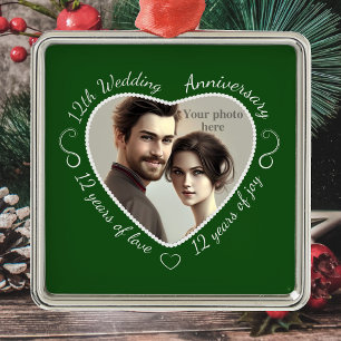 Ornamento De Metal Adicione sua foto de 12 anos de Casamento