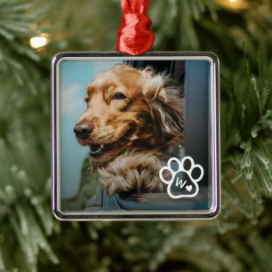 Ornamento De Metal Adicione sua própria foto de monograma de cães de 
