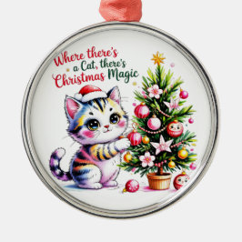 Ornamento De Metal Adorable Kawaii Christmas Cat Personalized Holiday