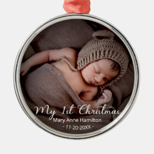 Ornamento De Metal Adorável Minha Primeira Foto de Natal do Bebê Recé