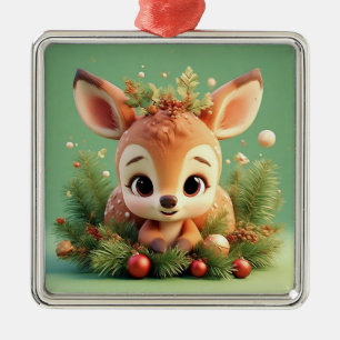 Ornamento De Metal Adorável Veado de Desenho Animado em um Natal Fest