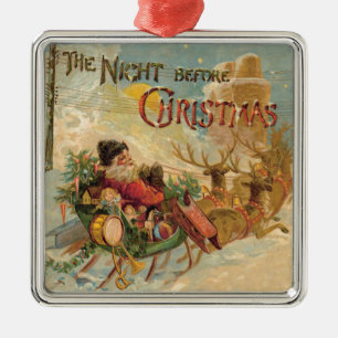 Ornamento De Metal Adorno de Papai Noel vintage em seu trenó de rena