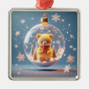 Ornamento De Metal Adorno de Urso Dourado Fofo em uma Cena de Inverno
