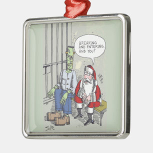 Ornamento De Metal Adorno premium quadrado do Papai Noel na Cadeia