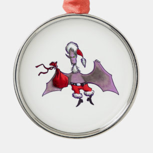 Ornamento De Metal Adorno redondo premium do Morcego Papai Noel