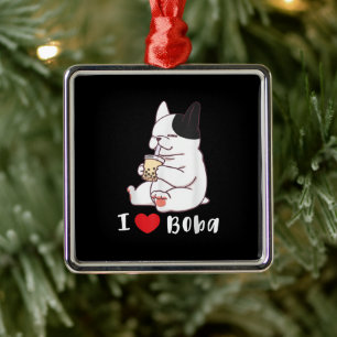 Ornamento De Metal Adoro Boba Bubble Tea Dog Cut French Bulldog Gift