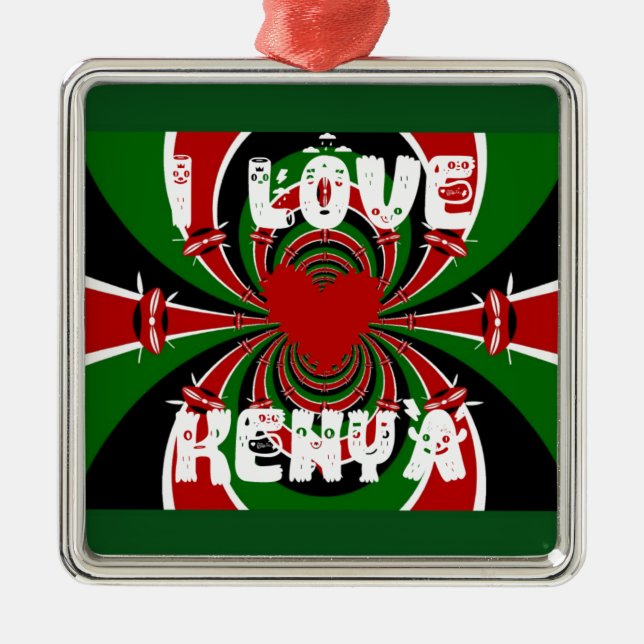 Ornamento De Metal Adoro Heart Kenya: Arte Dinâmica De Bandeiras (Frente)