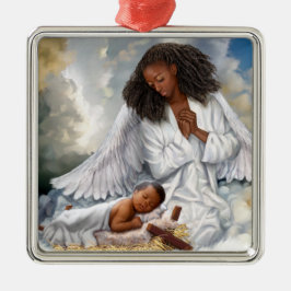 Ornamento De Metal African American Angel and Baby Jesus 