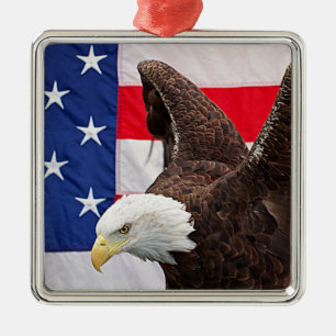 Ornamento De Metal Águia-careca com a Bandeira Americana