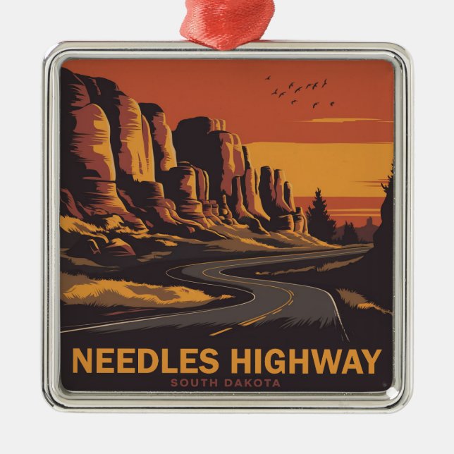 Ornamento De Metal Agulha Highway South Dakota Red Sky (Frente)